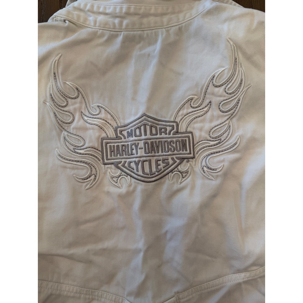 Harley-Davidson Womens Cream Zip Front Vest Embroidered Logo Lace Up Back Large